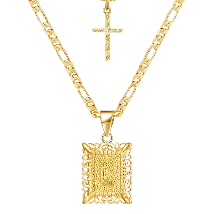 Golden Square Letter & Cross Hollow Necklace Double Chain - L - image 14