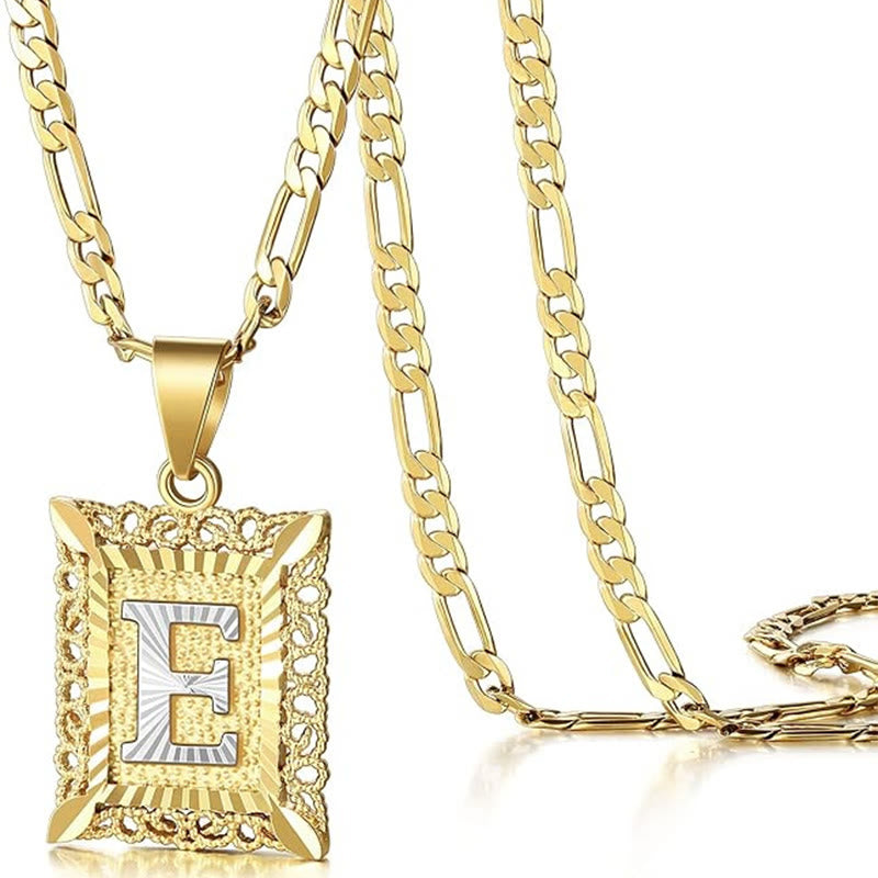 Golden Exquisite Square Hollow Letter Necklace - E - image 8
