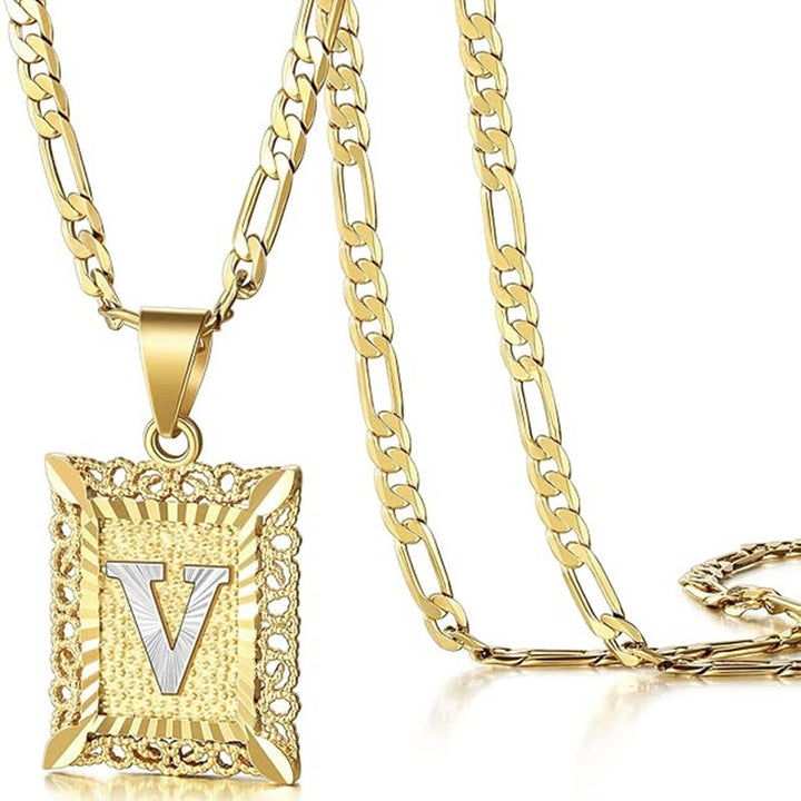 Golden Exquisite Square Hollow Letter Necklace - V - image 25