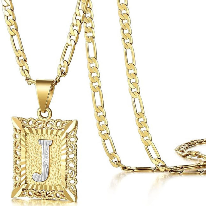 Golden Exquisite Square Hollow Letter Necklace - J - image 13