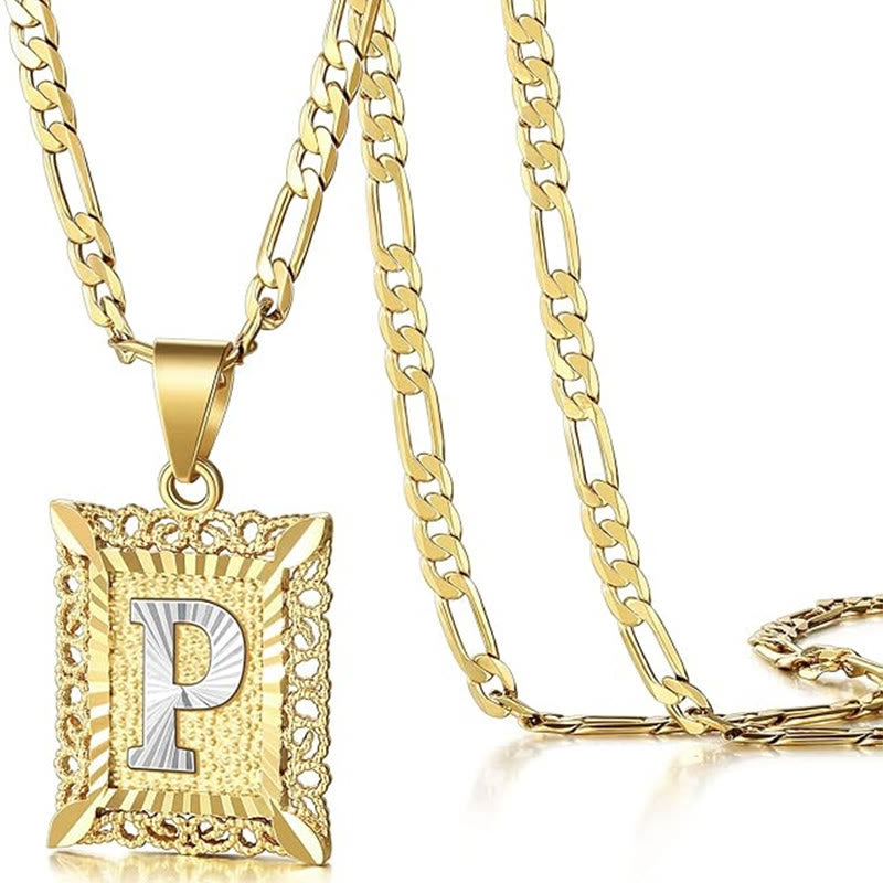 Golden Exquisite Square Hollow Letter Necklace - P - image 19