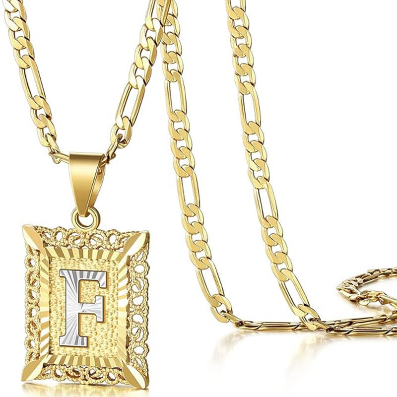 Golden Exquisite Square Hollow Letter Necklace - F - image 9