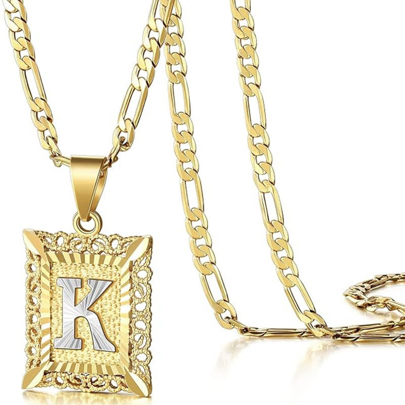 Golden Exquisite Square Hollow Letter Necklace - K - image 14