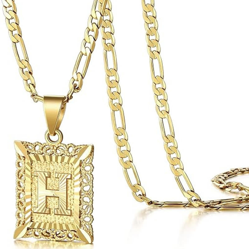 Golden Exquisite Square Hollow Letter Necklace - H - image 11