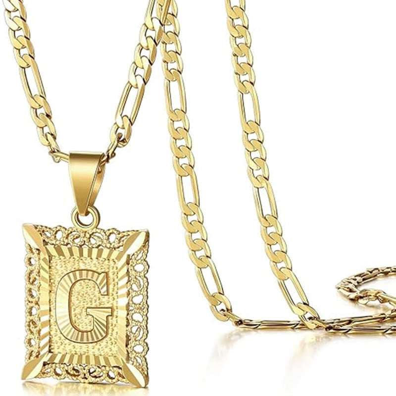 Golden Exquisite Square Hollow Letter Necklace - G - image 10
