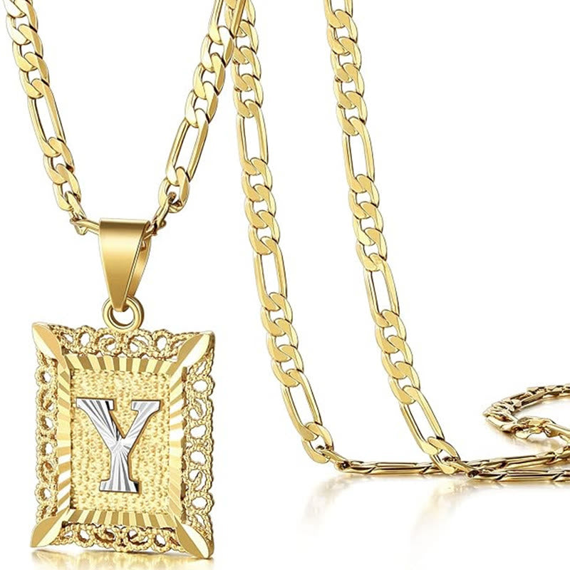 Golden Exquisite Square Hollow Letter Necklace - Y - image 28