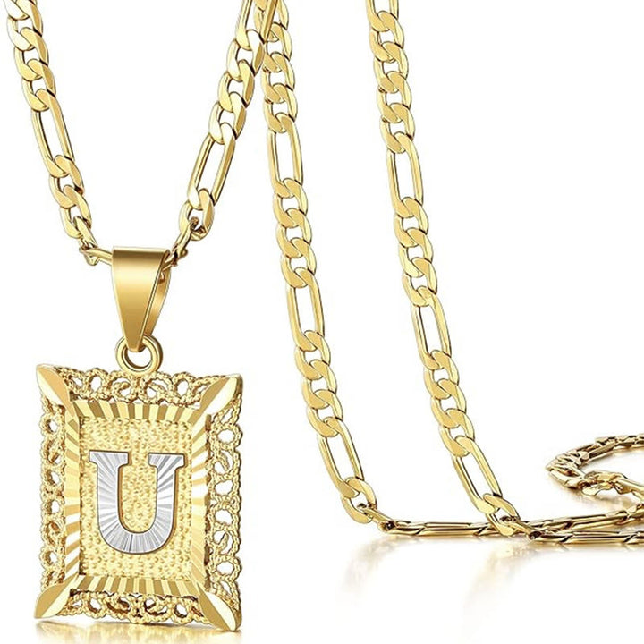 Golden Exquisite Square Hollow Letter Necklace - U - image 24