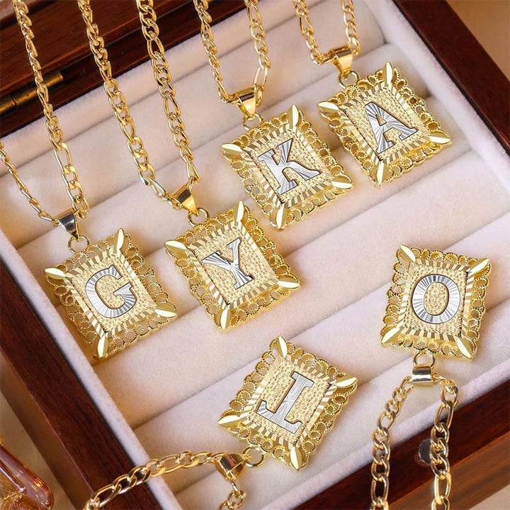 Golden Exquisite Square Hollow Letter Necklace - image 4