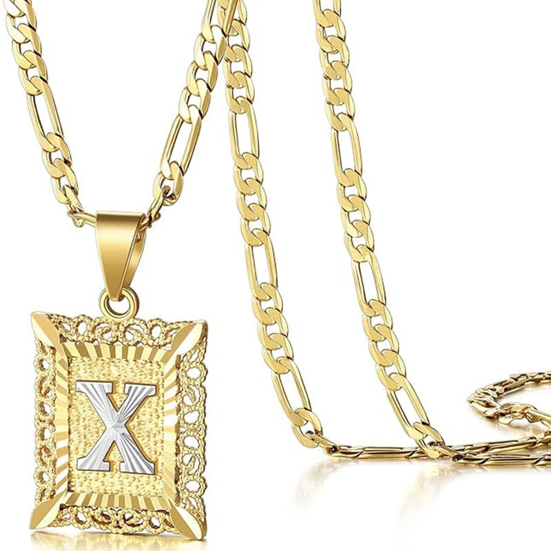 Golden Exquisite Square Hollow Letter Necklace - X - image 27