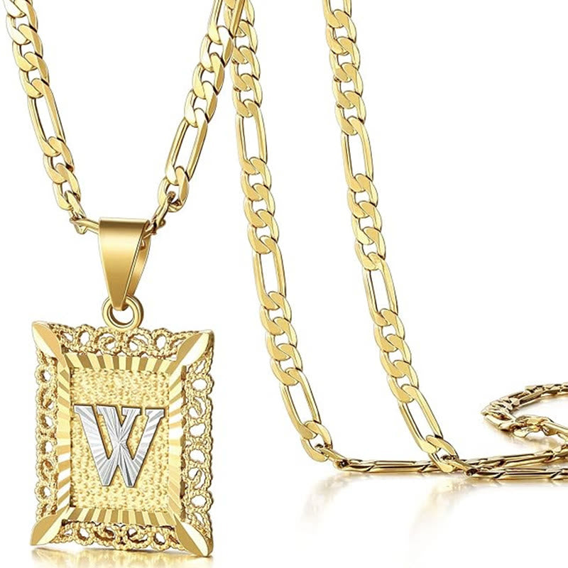 Golden Exquisite Square Hollow Letter Necklace - W - image 26