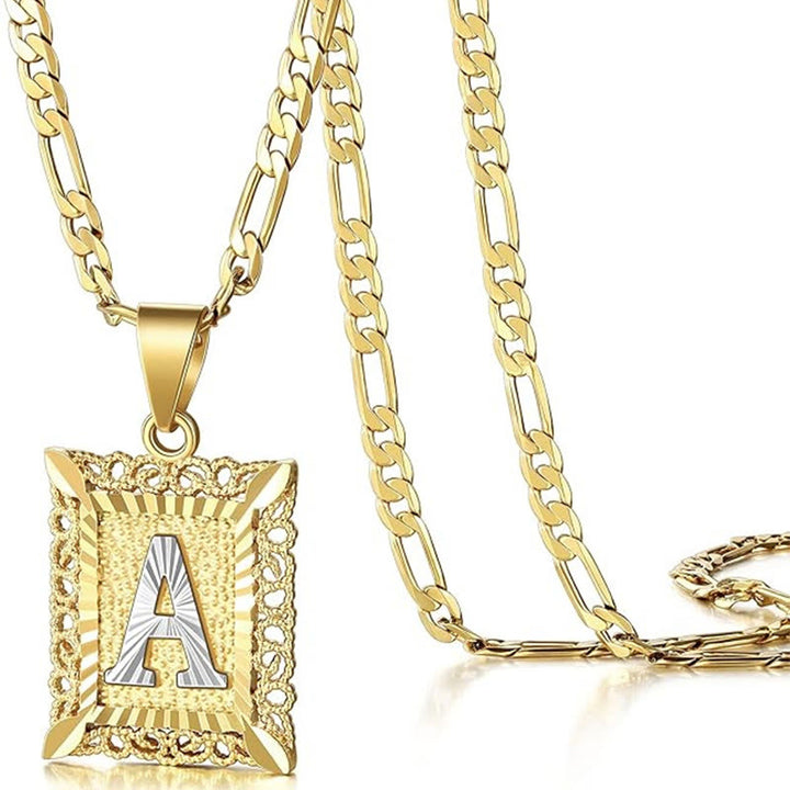 Golden Exquisite Square Hollow Letter Necklace - A - image 2