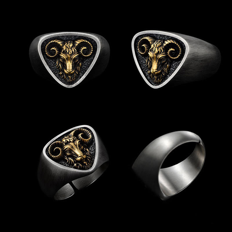 Vintage Western Style Carved Ram Head Ring - image 3