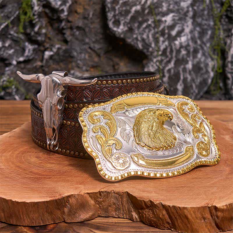 Gold Eagle Head DIY Belt Buckle Longhorn Bull Pendant Bundle Set - Eagle Head - Brown Rivet Belt - 42 - image 4
