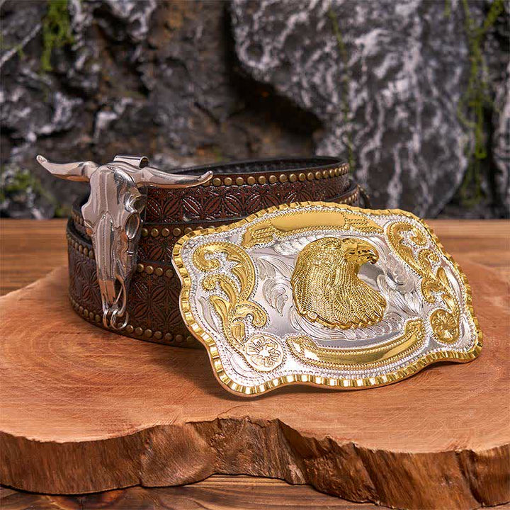 Gold Eagle Head DIY Belt Buckle Longhorn Bull Pendant Bundle Set - Eagle Head - Brown Rivet Belt - 42 - image 4