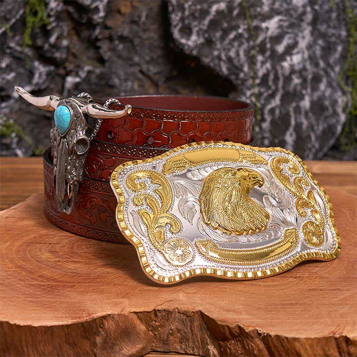 Eagle Head DIY Belt Buckle Turquoise Longhorn Bull Pendant Bundle Set - Eagle Head - Brown Carved Belt - 42 - image 6
