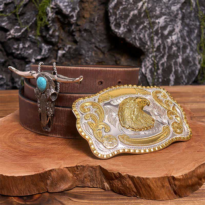 Eagle Head DIY Belt Buckle Turquoise Longhorn Bull Pendant Bundle Set - Eagle Head - Brown Distressed Belt - 42 - image 5