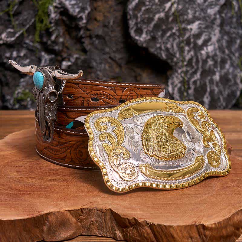 Eagle Head DIY Belt Buckle Turquoise Longhorn Bull Pendant Bundle Set - Eagle Head - Brown Feather Belt - 40 - image 7