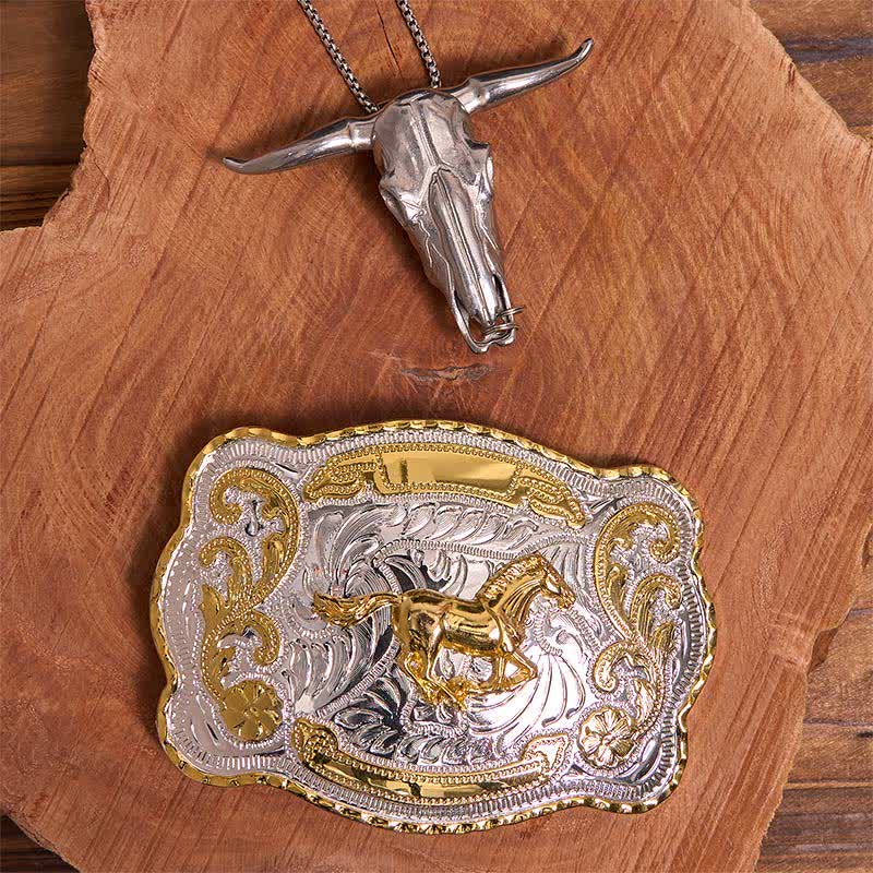 Gold Horse DIY Belt Buckle Longhorn Bull Pendant Bundle Set - Horse - Without Belt - Not Include Belt - image 1