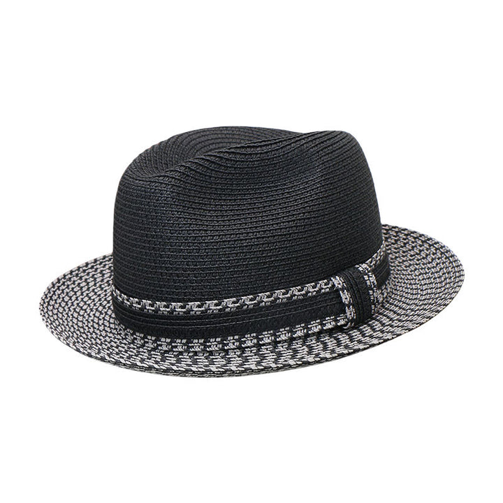 Color Blocking Design Men's Woven Cowboy Hat - Black - Adjustable (21 5/8"-22 7/8") - image 0