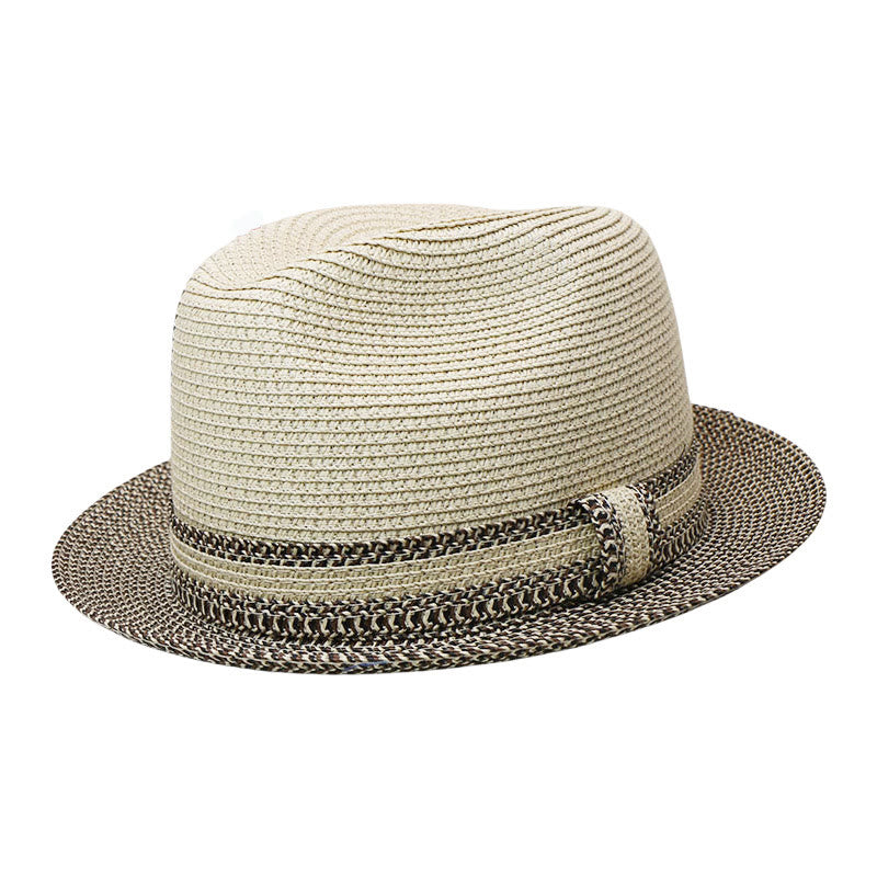 Color Blocking Design Men's Woven Cowboy Hat - Beige - Adjustable (21 5/8"-22 7/8") - image 4