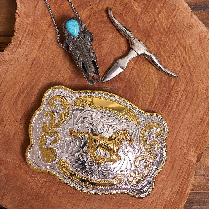 Gold Horse DIY Belt Buckle Turquoise Longhorn Bull Pendant Bundle Set - image 2