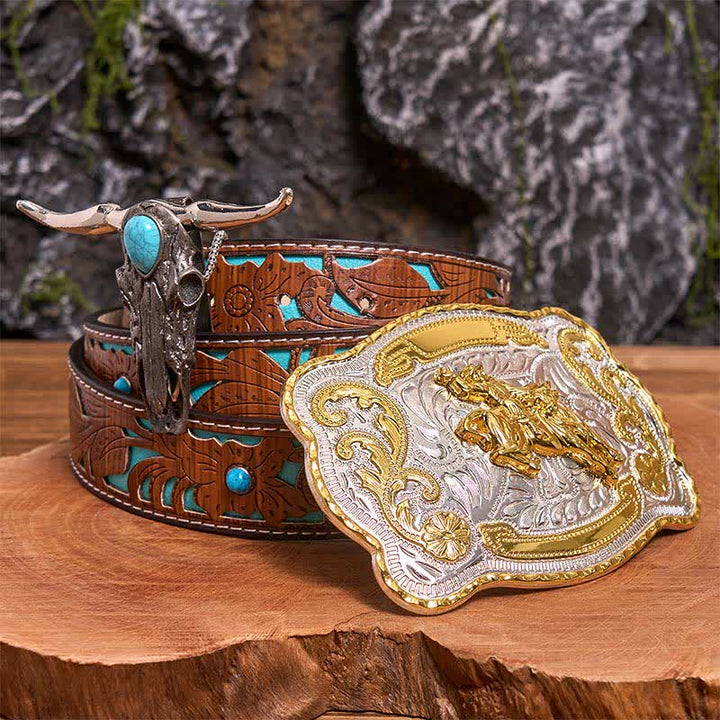 Horse Riding DIY Belt Buckle Turquoise Longhorn Bull Pendant Bundle Set - Horse Riding - Turquoise Carved Belt - 42 - image 4