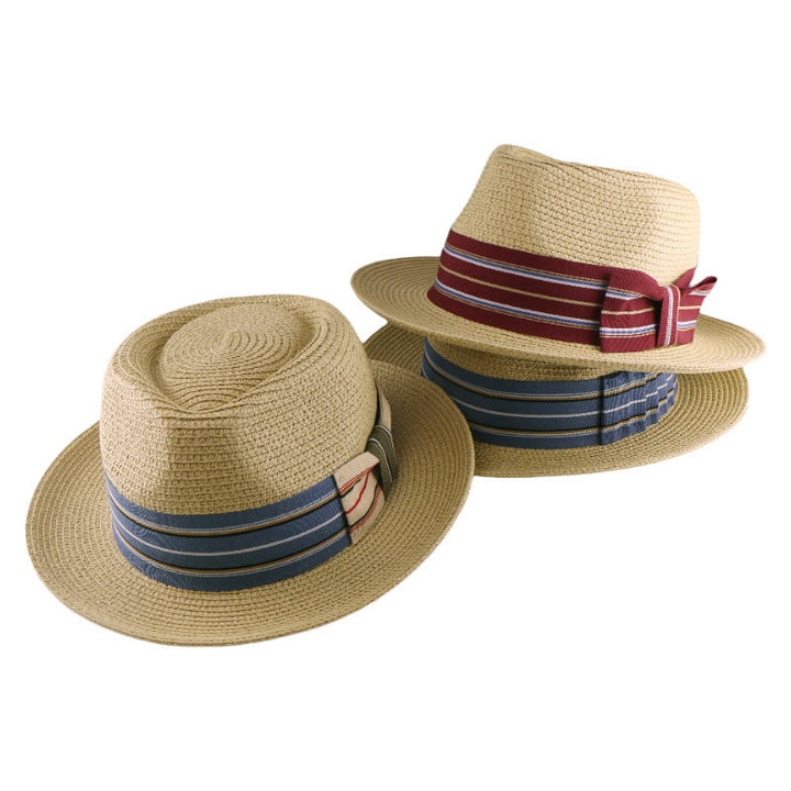 Colorful Striped Band Bow Men's Woven Cowboy Hat - image 1