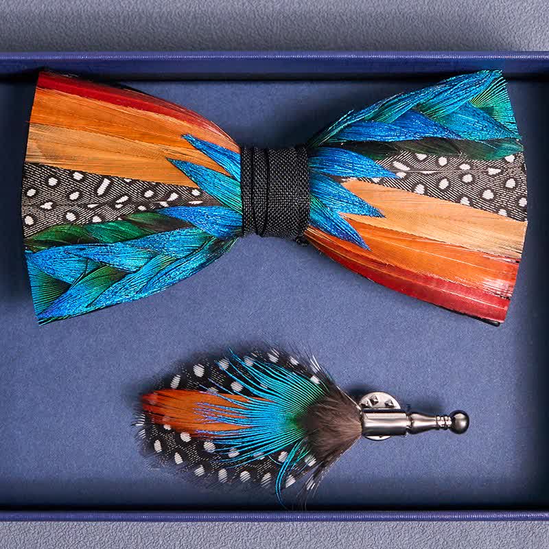Multi-color Diagonal Rainbow Feather Bow Tie - image 3