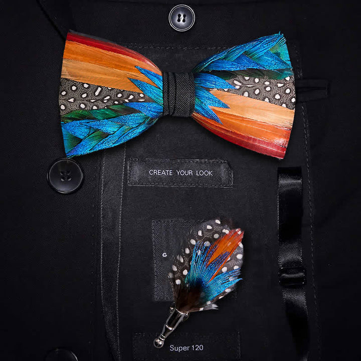 Multi-color Diagonal Rainbow Feather Bow Tie - Multi-color - image 0