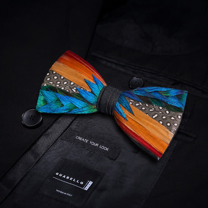 Multi-color Diagonal Rainbow Feather Bow Tie - image 2