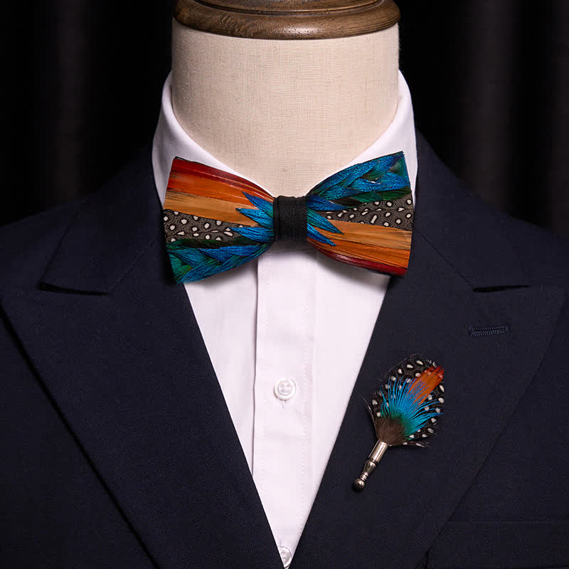 Multi-color Diagonal Rainbow Feather Bow Tie - image 1