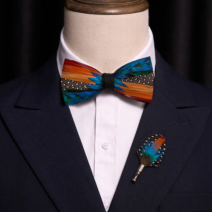 Multi-color Diagonal Rainbow Feather Bow Tie - image 1