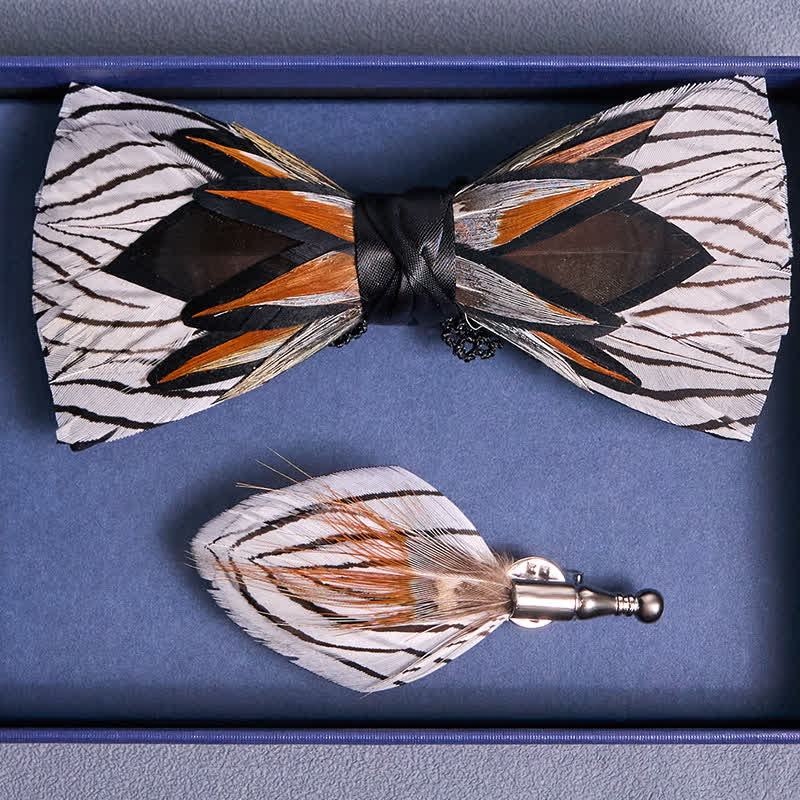 Gray & White Web-like Feather Bow Tie - image 3