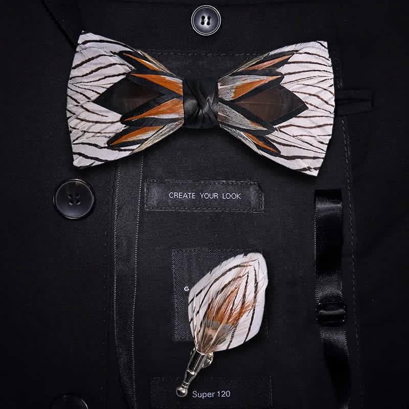 Gray & White Web-like Feather Bow Tie - Gray & White - image 0