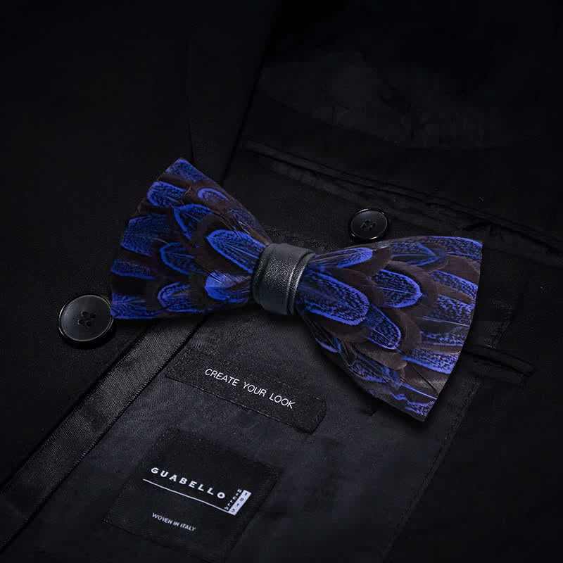 Royal Blue & Black Peacock Feather Bow Tie with Lapel Pin - image 2