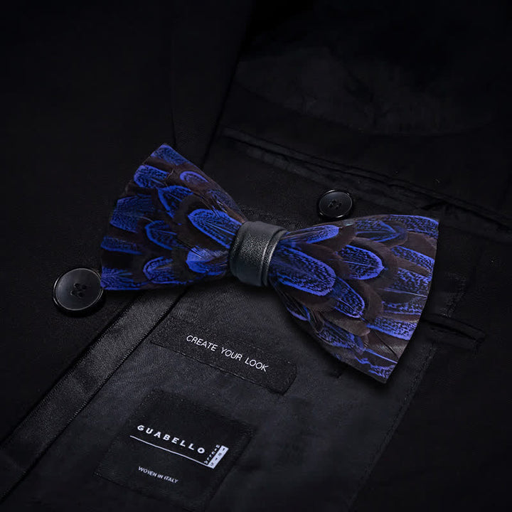 Royal Blue & Black Peacock Feather Bow Tie with Lapel Pin - image 2