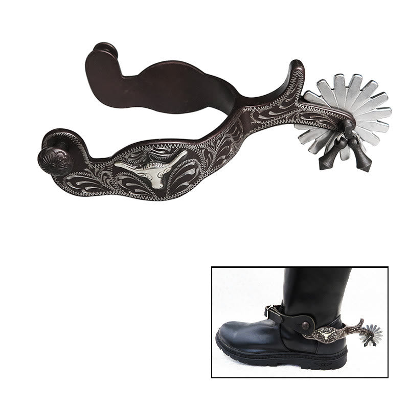 Halloween Silver Exquisite Handmade Carved Cowboy Spurs - Silver - image 1