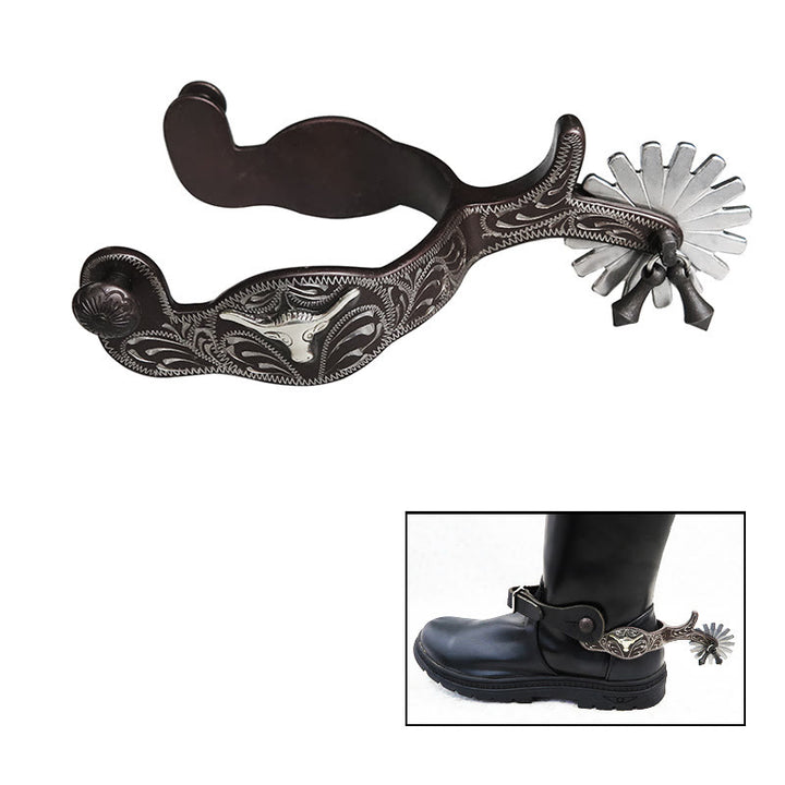 Halloween Silver Exquisite Handmade Carved Cowboy Spurs - Silver - image 1