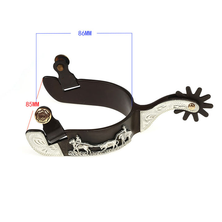 Copper Inlaid Horseman With Carved Edges Cowboy Spurs - image 4