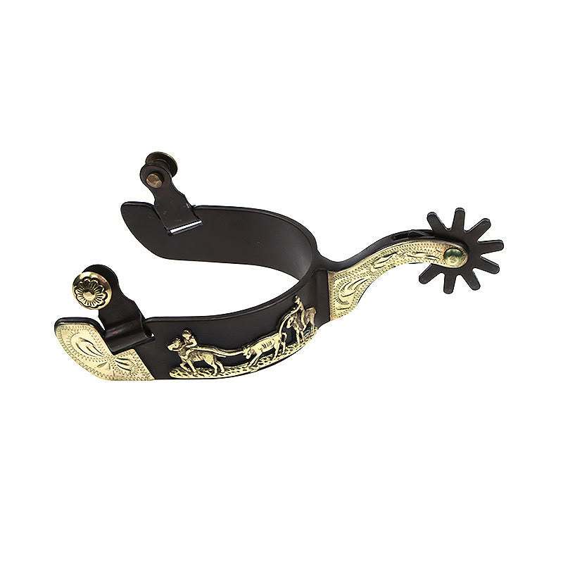 Copper Inlaid Horseman With Carved Edges Cowboy Spurs - Yellow - image 1