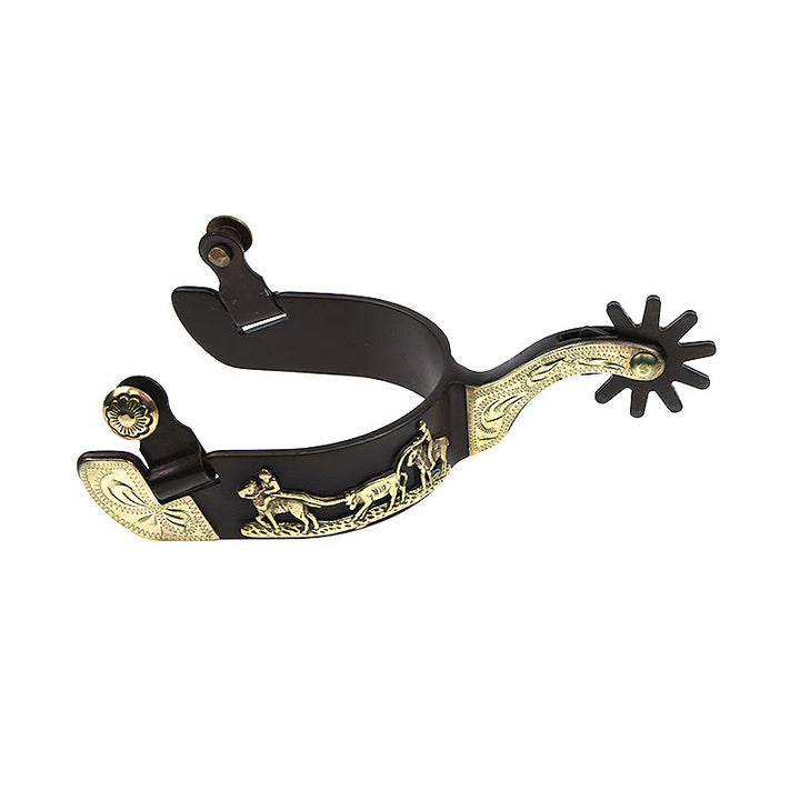 Copper Inlaid Horseman With Carved Edges Cowboy Spurs - Yellow - image 1