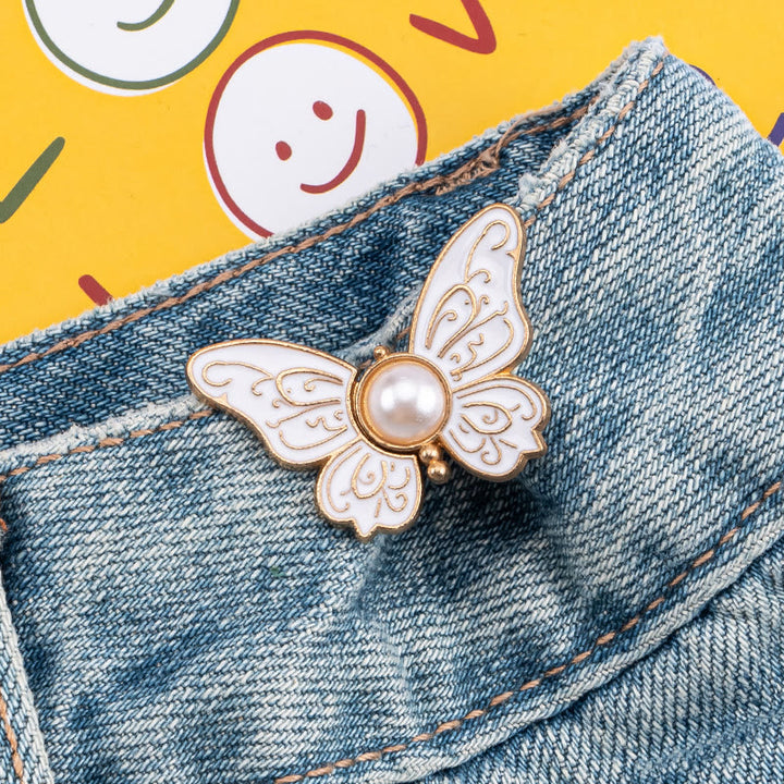 Women's Pearl & Butterfly Nail-Free Pants Belt Clip - Patterned Pearl Butterfly - White - image 1