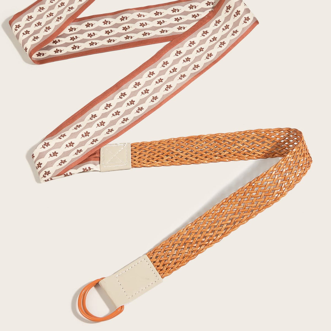 Printed Woven Double Loop Buckle Women's Silk Belt - image 1