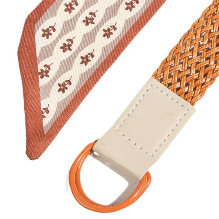 Printed Woven Double Loop Buckle Women's Silk Belt - image 3