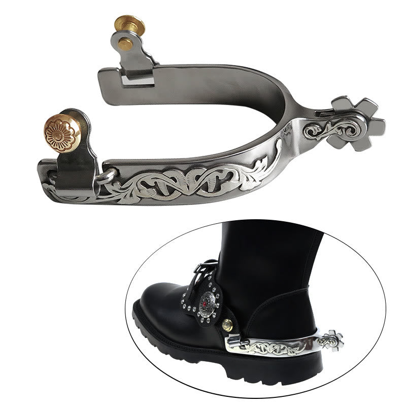 Halloween Silver Hand Carved With Gear Cowboy Spurs - Silver - image 1