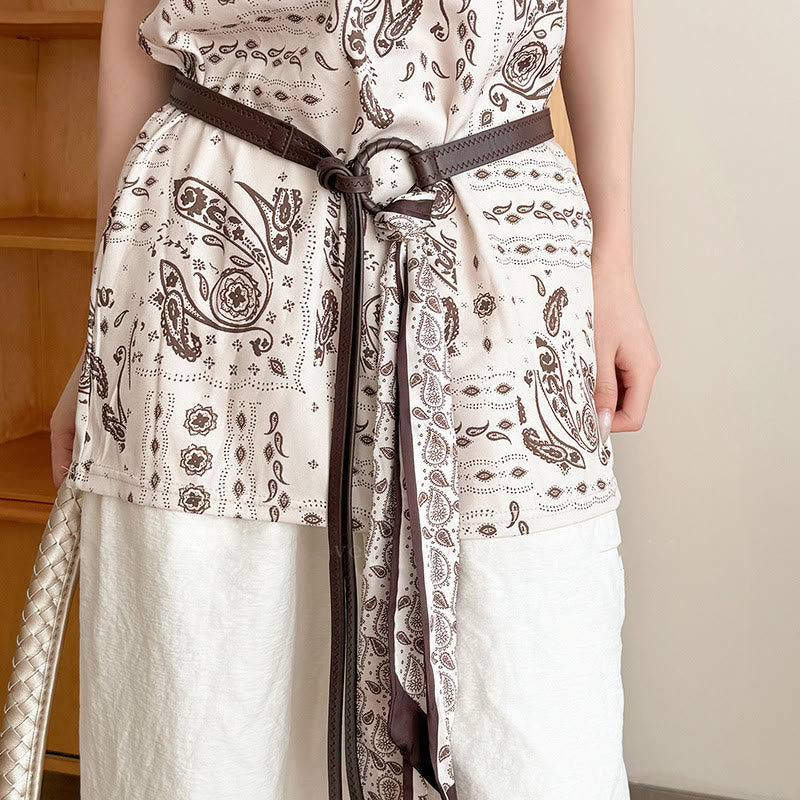 Fashion Leather Printed Women's Silk Belt - Coffee - image 3