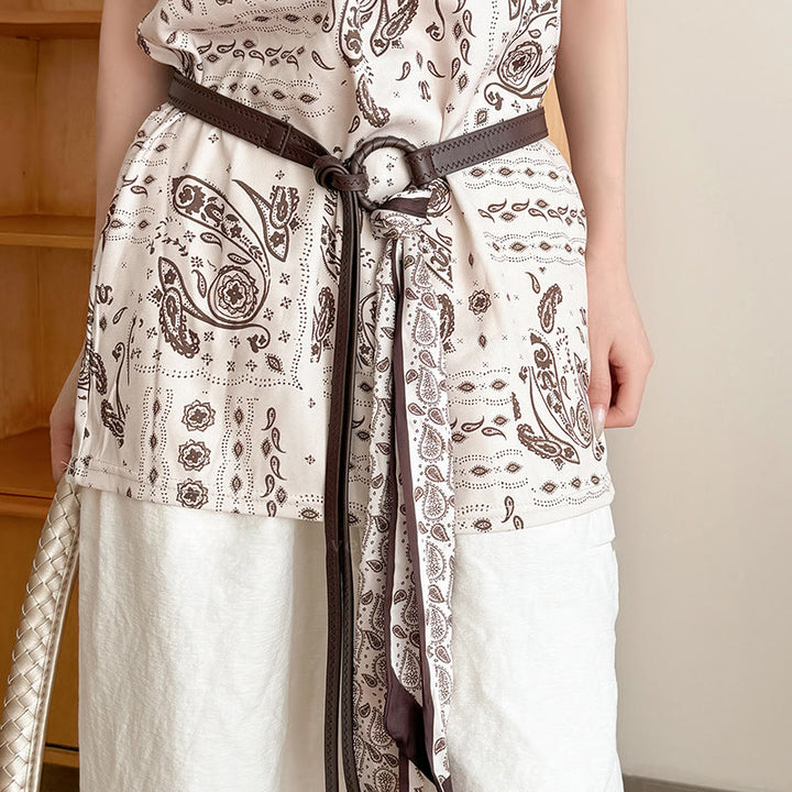 Fashion Leather Printed Women's Silk Belt - Coffee - image 3