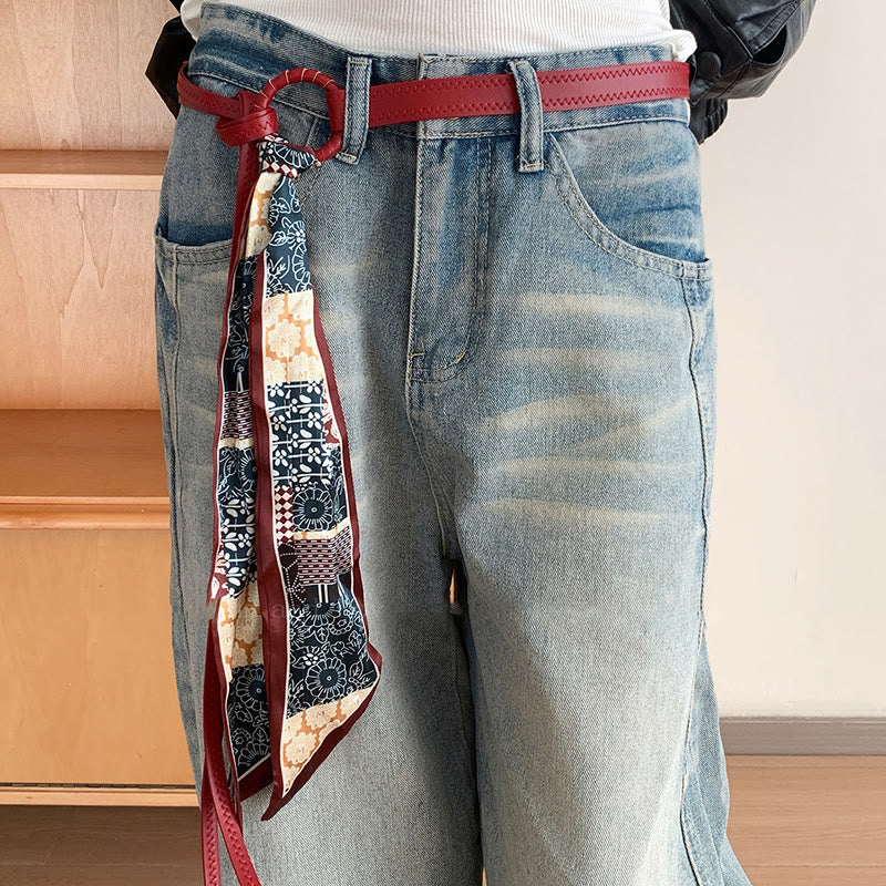 Fashion Leather Printed Women's Silk Belt - Red - image 2