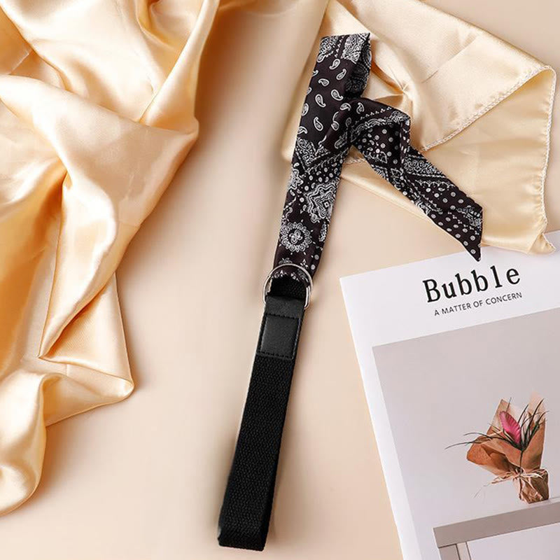 Fashionable Black Double-Loop Printed Silk Belt - image 1