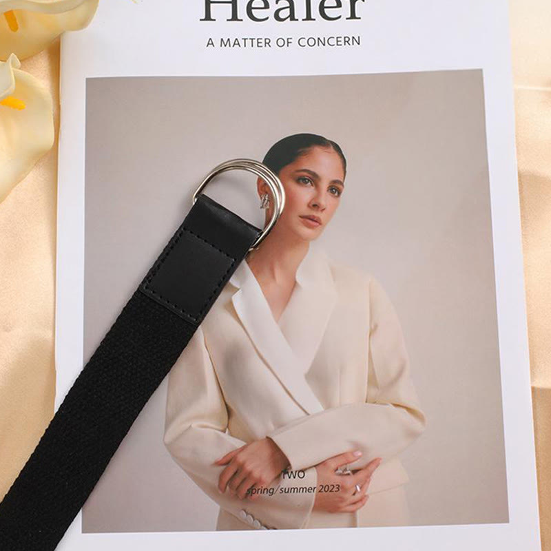 Fashionable Black Double-Loop Printed Silk Belt - image 3